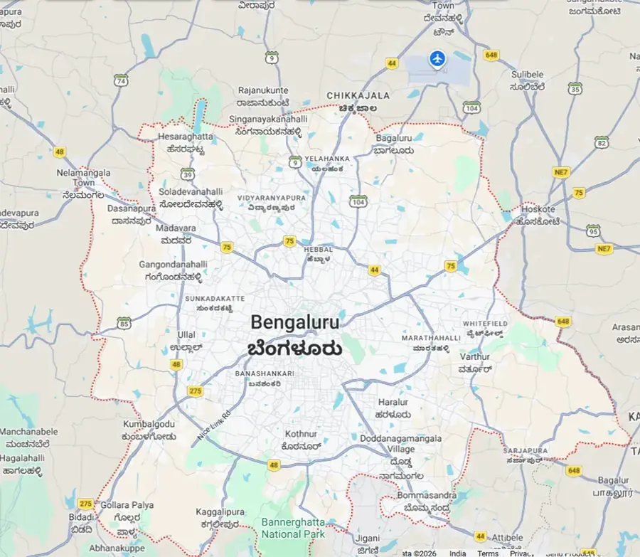 Location map of TVS RR Nagar Kengeri Mysore Road corridor West Bengaluru
